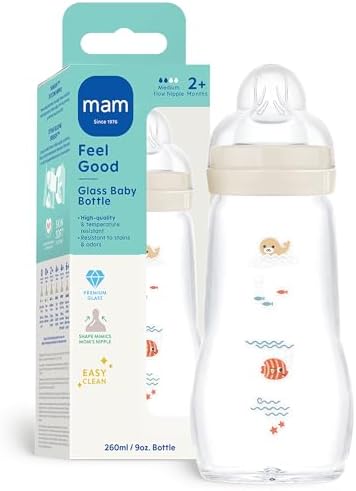 MAM 9oz Pure Glass Feel Good Anti-Colic 2+ Months Baby Bottle, 1 Pk by MAMBabyUSA