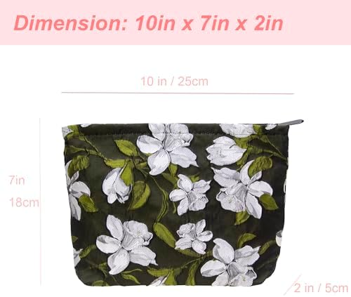 Flat Makeup Bag for Women, Zipper Cosmetic Pouch Purse, Brocade Floral Black - Image 3