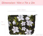 Flat Makeup Bag for Women, Zipper Cosmetic Pouch Purse, Brocade Floral Black - Image 3