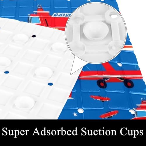 Bathtub Mat Non Slip 26.8x15.1 Inch, Fire Trucks and Plane Shower Mat - Image 3
