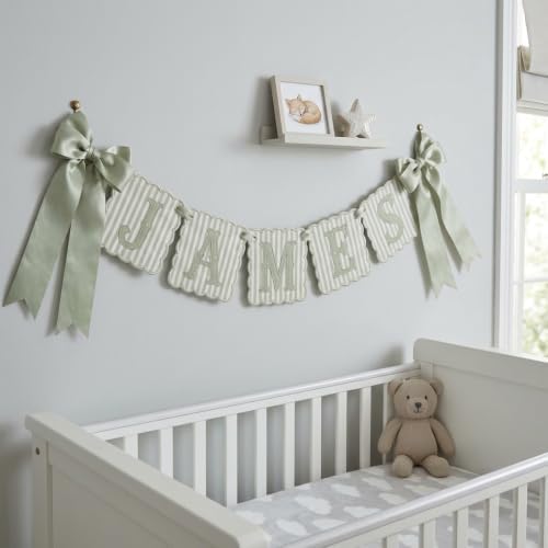 Custom Embroidered Baby Banner, Personalized Baby Name Banner, Scallopped Bow - Image 5