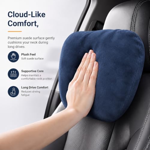 2 PCS Car Pillow for Driving Seat Soft Suede Headrest Neck & Lumbar Support - Image 2