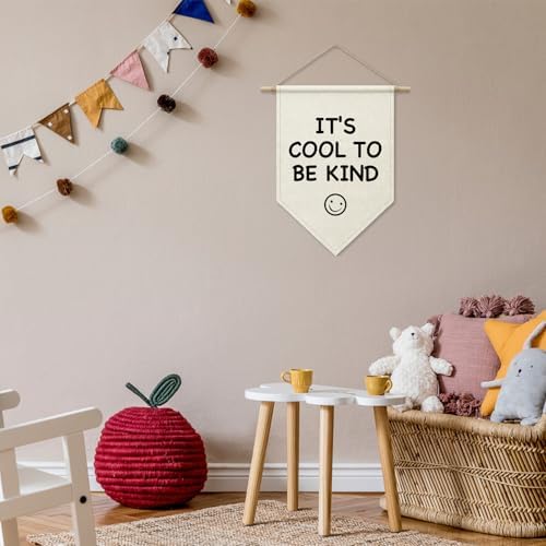 It's Cool to Be Kind Pennant Hanger Banner, Modern Canvas Wall Art - Image 3