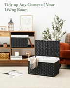 SETVSON Storage Basket with Lid PE Rattan Woven Storage Bins, 65L Black - Image 5