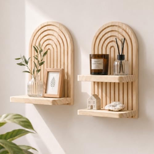 Artilady Boho Shelf Wall Decor, Wood Hanging Shelves by Artilady