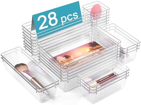 Vtopmart 28 Pack Clear Drawer Organizer Bins, 4 Sizes Storage Trays by Vtopmart