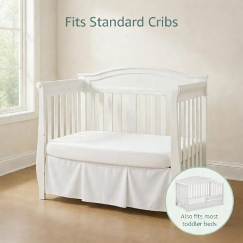 EVERYDAY KIDS White Pleated Crib Skirt; 100% Natural Cotton Nursery Crib - Image 4