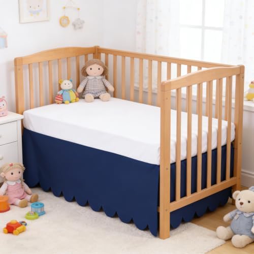Shunjie.Home Scallop Edge Crib Skirt Navy Blue, 100% Egyptian Cotton 400 Thread by ShunjieHome