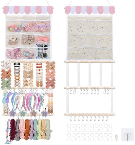 Bow Organizer for Girls Baby Headband Holder w/Sorted Mesh Pockets by iHansee