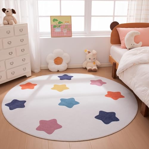 Amazon Basics Kids Printed Round Area Rug, Machine Washable, 6‘ R, Colorful by AmazonBasics