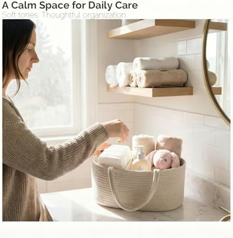 luxury little Diaper Caddy Organizer, Large Cotton Rope Nursery Baby Basket - Image 7