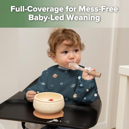 haakaa Mess Proof Long Sleeve Baby Bib, Water Resistant Smock Baby Bibs - Image 2
