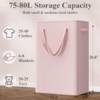 Optish 75L Pink Slim Laundry Hamper, Large Laundry Basket - Image 3