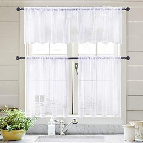 MIULEE Solid White Kitchen Sheer Valance Linen Look Window Curtain, Living Room - Image 6