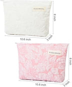 SOIDRAM 2 Pieces Flower Makeup Bag Large Floral Cosmetic Bag Capacity Canvas - Image 3