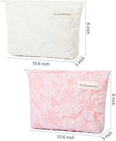 SOIDRAM 2 Pieces Flower Makeup Bag Large Floral Cosmetic Bag Capacity Canvas - Image 3