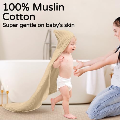 Yoofoss Hooded Baby Bath Towels 2 Pack 100% Muslin Organic Cotton - Image 2