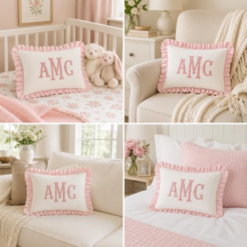 Muslin Pillow Cover, Monogram Pillow Covers, Personalized Name Ruffle Baby - Image 4