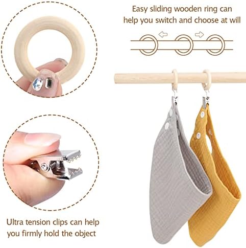 POVETIRE 30 Wood Rings Hooks Hanging Baby Headband Brackets Metal Clips - Image 7