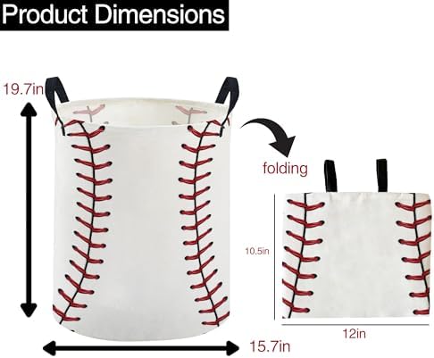 ESSME Ball Laundry Basket, Baseball Hamper Collapsible Canvas Waterproof - Image 2