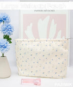 Flat Makeup Bag for Women, Zipper Cosmetic Pouch for Purse, Floral Blue - Image 5