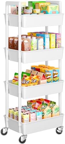 Pipishell 4 Tier Rolling Cart Organizer, Plastic Rolling Cart by Pipishell