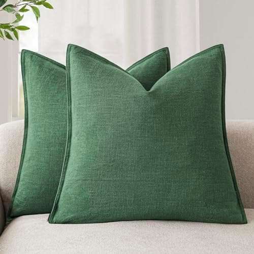 Foindtower Linen Solid Decorative Throw Pillow Covers 22x22 Inch Pine Green by Foindtower
