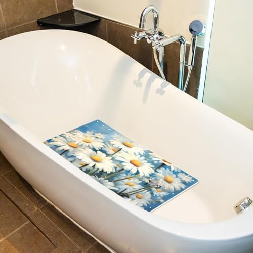 Shower Mat Non Slip 26.8 x 15.1 Inches, Daisies Butterfly Bathtub Mat Shower - Image 5