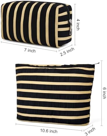 SOIDRAM 2 Pieces Makeup Bag Large Stripe Cosmetic Bag Capacity Canvas Mix - Image 3