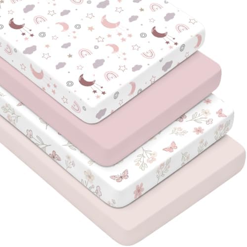 4 Pack Baby Crib Sheets for Girls by NacoMoco