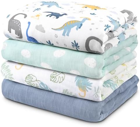 GLLQUEN BABY Muslin Swaddle Blankets 4Pk Receiving Blanket Large 35" x 40" by GLLQUENBABY