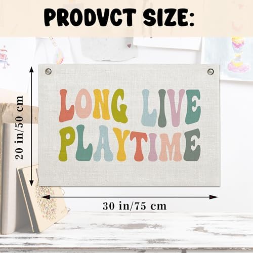 Long Live Playtime Banner – Girl Boy Room Decor Linen Banner Hanging Flag Retro - Image 4