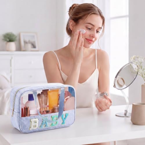 Sanwuta Seersucker Baby Bag Chenille Letter Clear Makeup Bag - Image 6
