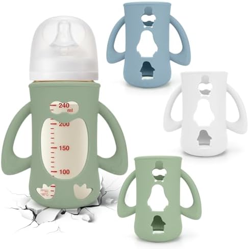 BUSOHA 3 Pack Silicone Sleeves for Pigeon 8oz Glass Baby Bottle by BUSOHA