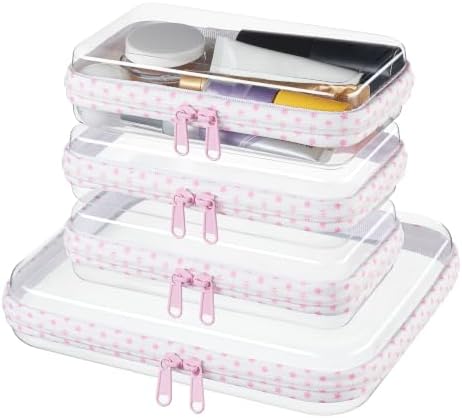 4 pcs Clear Zipper Pouches, Hard Shell Zipper Case, Toiletry Bag by WELPIRT