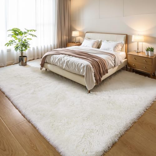 KICHOWUA Cream White Fluffy 9x12 Area Rug Bedroom Living Room Soft Shag - Image 6