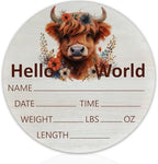 Highland Cow Baby Announcement Sign, Wooden Nursery Name Plaque 6in by Unknown