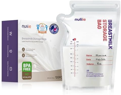 Nuliie 120 Pcs Breastmilk Storage Bags Freezer, 8 OZ Breast Milk Storing Bags by nuliie