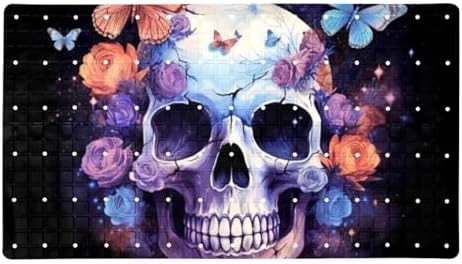 Bathtub Mat Non Slip 26.8x15.1 Inch, Skull Florals Butterflies Shower Mat by Anna+Cowper