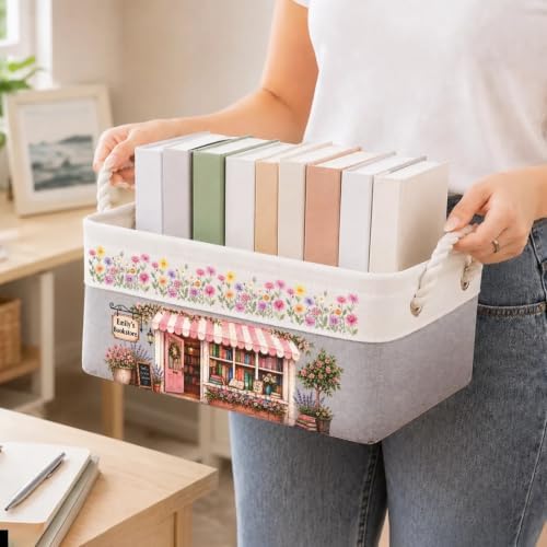 Custom Book Storage Basket, Personalized Little Corner Bookshop Organizer - Image 3