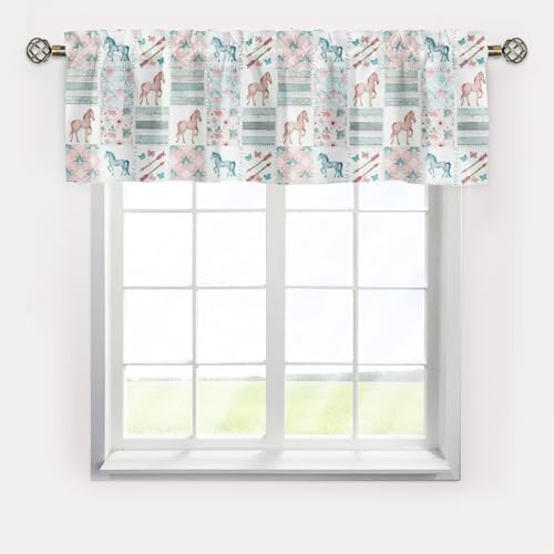 Unisex Farm Horses Flowers Patchwork Nursery Short Curtain Valance - Image 2