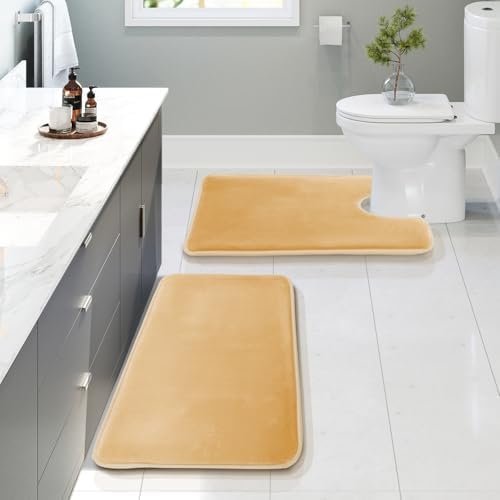 Clara Clark 2 Piece Bathroom Rugs, Velvet Memory Foam Bath Mat Set, Non-Slip by ClaraClark