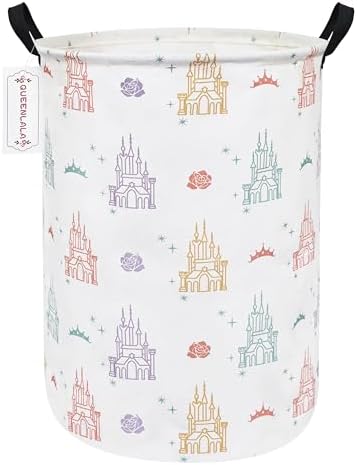 QUEENLALA Foldable Waterproof Round Fabric Laundry Basket Home, Rose Castle by QUEENLALA