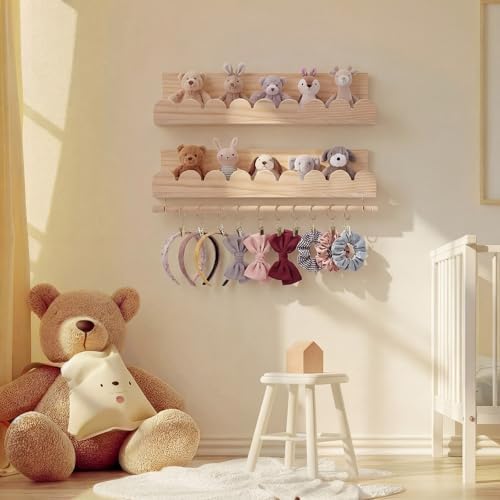 Qunclay 2 Pcs Nursery Floating Shelves Headband and Bow Holder - Image 2