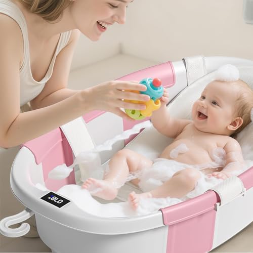 Collapsible Baby Bathtub with Soft Cushion and Thermometer, Newborn to Toddler - Image 2