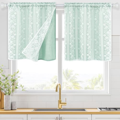ASPMIZ Linen Kitchen Curtains Double Layer Kitchen Window Curtains 24 Inch by ASPMIZ