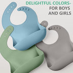 Cuddle Campus Set of 3 Silicone Bibs, Soft Adjustable Bibs - Image 6