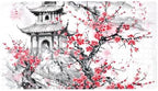 Shower Mat Non Slip 26.8 x 15.1 Inches, Mountain Temple Plum Blossom Bathtub by Anna+Cowper
