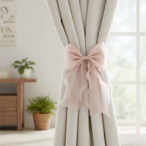 2 Pack French Lace Bow Curtain Tiebacks, Blush Pink - Image 4