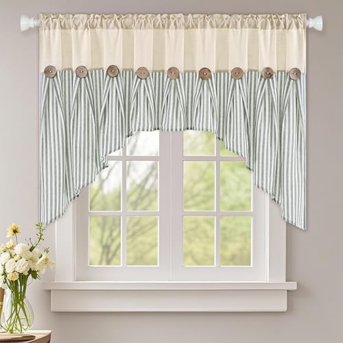 ASPMIZ Farmhouse Cotton Linen Swag Valances by ASPMIZ